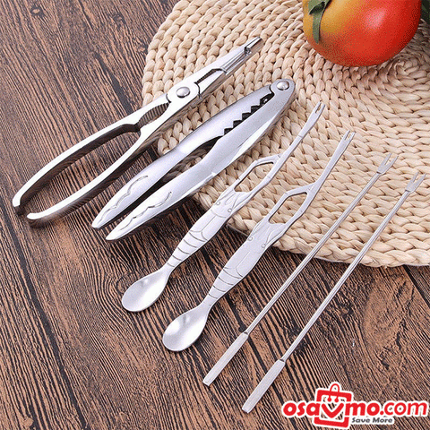 CN Stainless Steel 304 Crab Meat Clip Needle Plicers Spoon 6pcs Set