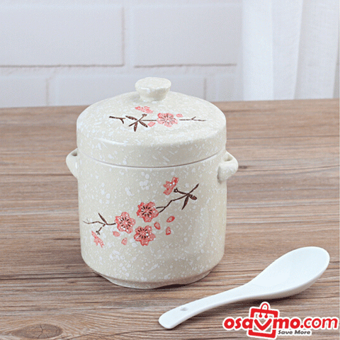 YP CN Ceramic Stewpot 600ml with Spoon Blossom
