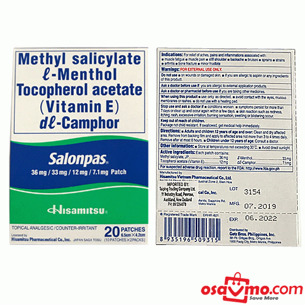 SALONPAS JPN Medicated Patches 10pcs at osavmo.co.nz